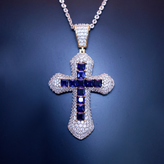 Cross (Blue Setted Stones) Pendant