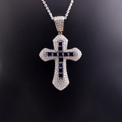 Cross (Blue Setted Stones) Pendant